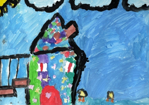 Cours de Dessin-peinture enfants Valérie Guy © Rose Chappuis « Maison imaginaire »